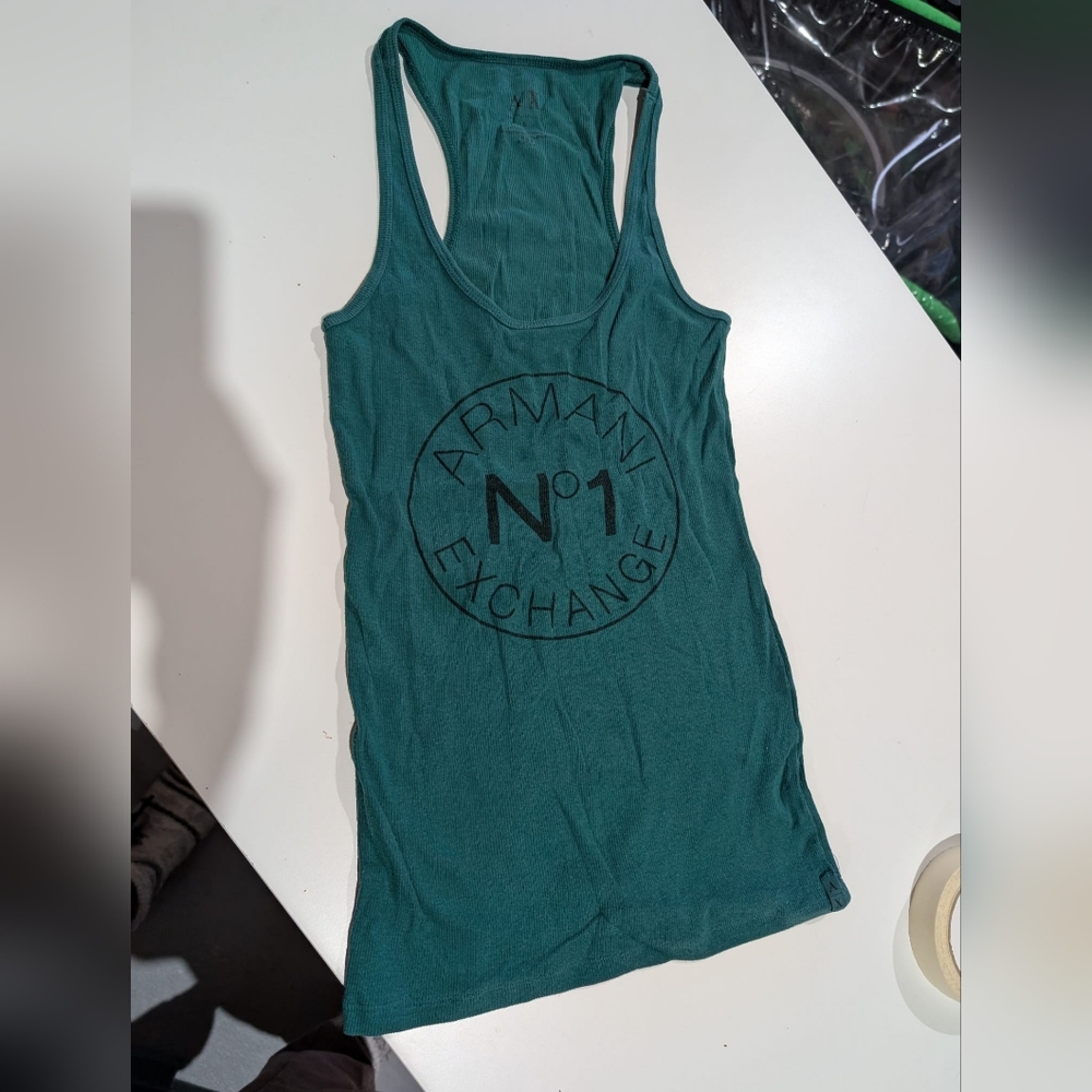 Armani Exchange Green Deep Aqua Women's Tank Top Branded Logo Sleeveless Top